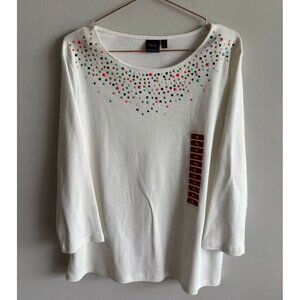 Rafaella Womens Snow White Sparkle Sweater Embellished Knit Top Pullover Sz XL